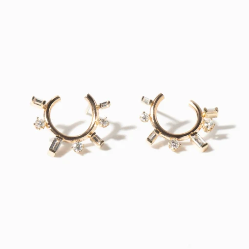 Baguette & Prong Diamond Front to Back Circle Hoops