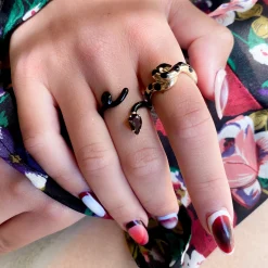 Black Enamel Chunky Wave Ring
