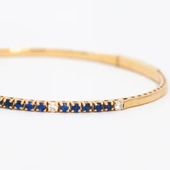 Blue Sapphire & White Diamond Flexible-Fit Bangle