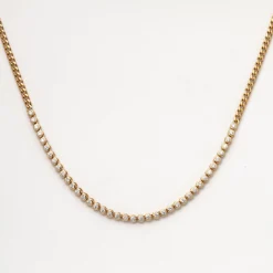 Diamond Bezel Tennis Segment Small Curb Chain Necklace