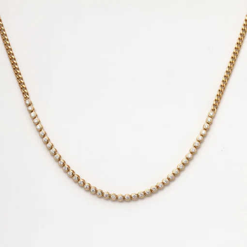 Diamond Bezel Tennis Segment Small Curb Chain Necklace