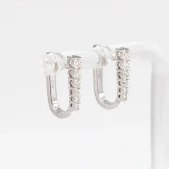 Diamond Half Paperclip White Gold Huggie Hoops
