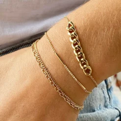 Double Chain Extra Small Curb & Oval Link Bracelet