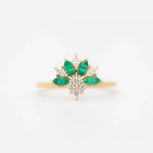 Emerald and Diamond Cluster Ring