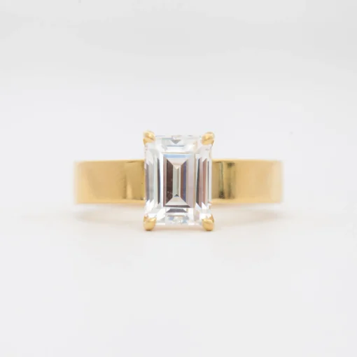 Emerald Cut Four-Prong Temple Solitaire