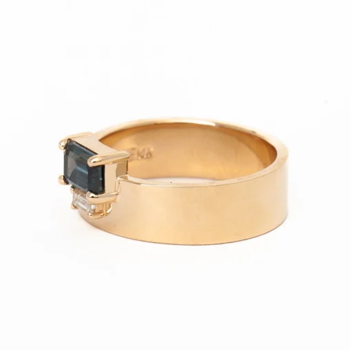 Emerald Cut Sapphire and Baguette-Cut Diamond Bricolage Ring