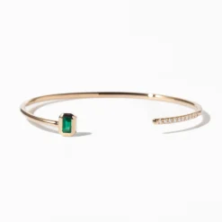 Emerald-cut Emerald & Pavé Diamond Cuff
