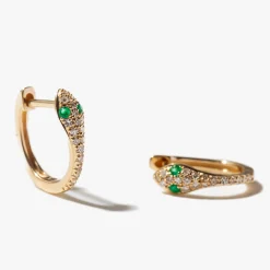 Emerald-Eye Snake Huggie Hoops