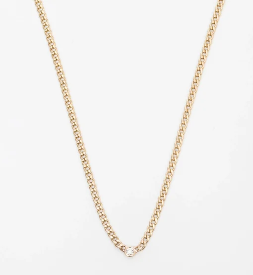extra Small Curb Necklace with Single Floating Diamond