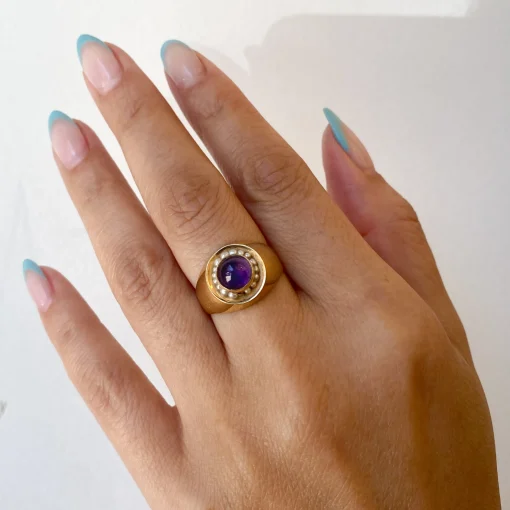 Finnish Amethyst & Seed Pearl Cocktail Ring 1965