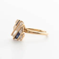 Geometric Lab-Grown Diamond & Sapphire Slash Engagement Ring