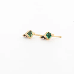 Green Quartz/Onyx & Diamond Pietra Studs