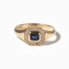 Horizontal Emerald Cut Halo Signet Ring