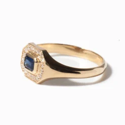 Horizontal Emerald Cut Halo Signet Ring