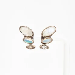 Rainbow Moonstone, Ethiopian Opal, & White Zircon Taper Earrings