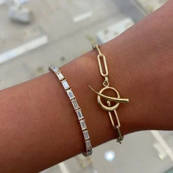 Rectangular Link Bracelet with Tusk Clasp