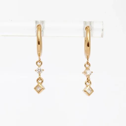 Round & Princess Diamond Dangle Huggies