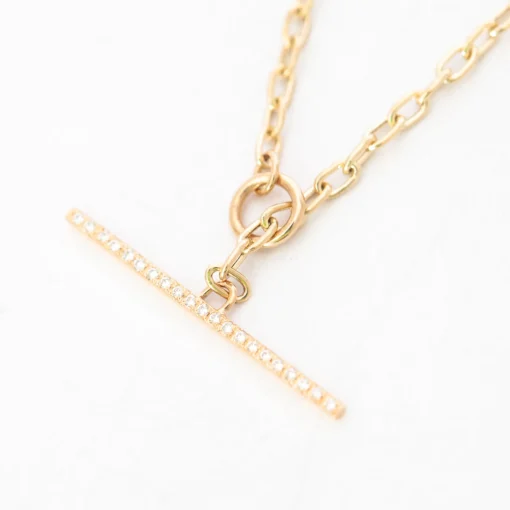 Small Square Oval Link Necklace with Pavé Toggle