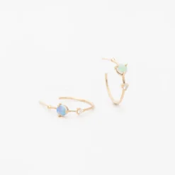 Small Two-Step Opal and Diamond Hoop Earrings