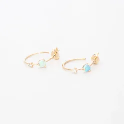 Small Two-Step Opal and Diamond Hoop Earrings