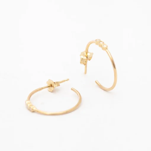 Three Bezel Set Diamond Small Hoops