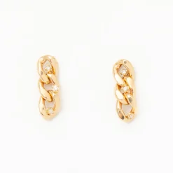 Three Prong Diamond Large Curb Chain Drop Earrings