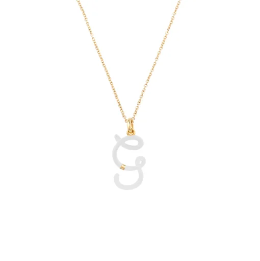 White Enamel Half-Half Initial Pendant Necklace