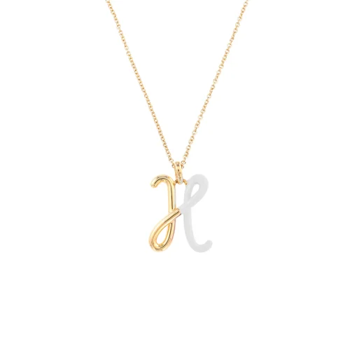 White Enamel Half-Half Initial Pendant Necklace