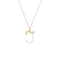 White Enamel Half-Half Initial Pendant Necklace