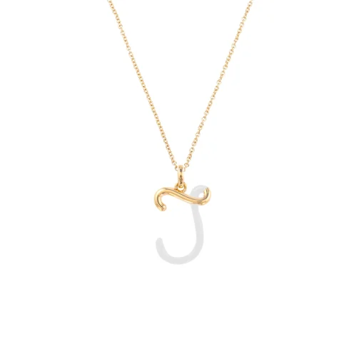 White Enamel Half-Half Initial Pendant Necklace