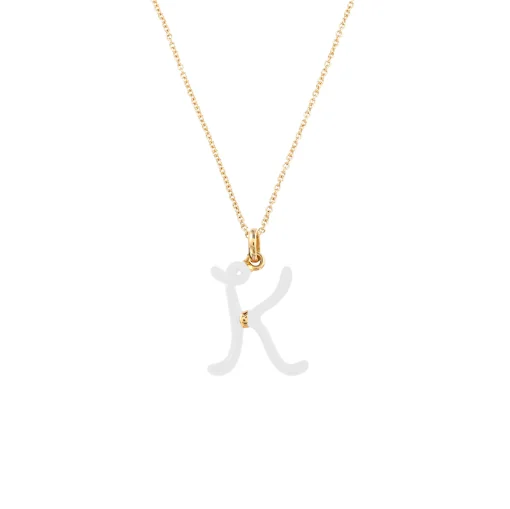 White Enamel Half-Half Initial Pendant Necklace