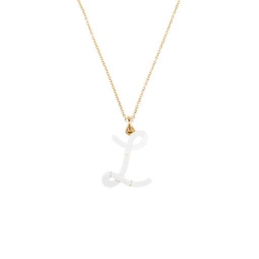 White Enamel Half-Half Initial Pendant Necklace