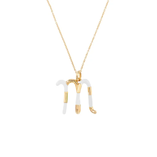 White Enamel Half-Half Initial Pendant Necklace