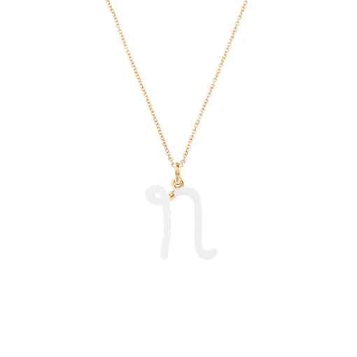 White Enamel Half-Half Initial Pendant Necklace