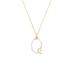 White Enamel Half-Half Initial Pendant Necklace