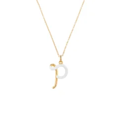 White Enamel Half-Half Initial Pendant Necklace
