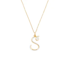 White Enamel Half-Half Initial Pendant Necklace
