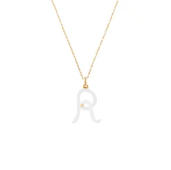 White Enamel Half-Half Initial Pendant Necklace