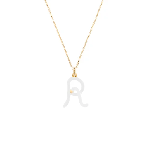 White Enamel Half-Half Initial Pendant Necklace