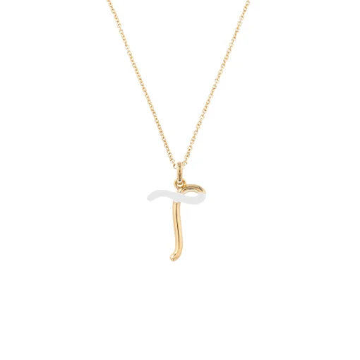 White Enamel Half-Half Initial Pendant Necklace