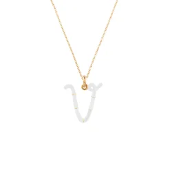 White Enamel Half-Half Initial Pendant Necklace