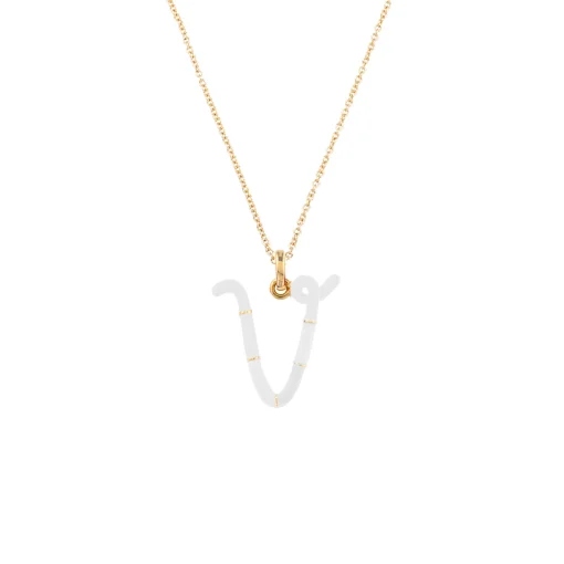 White Enamel Half-Half Initial Pendant Necklace