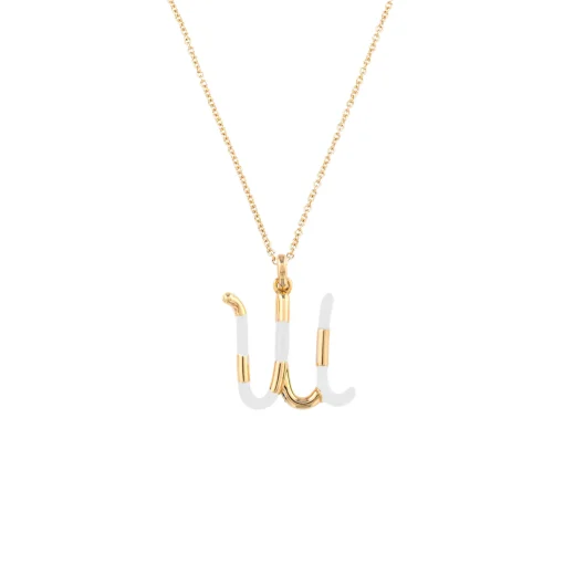 White Enamel Half-Half Initial Pendant Necklace