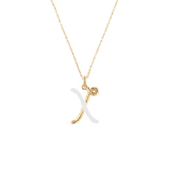 White Enamel Half-Half Initial Pendant Necklace