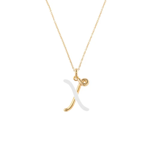 White Enamel Half-Half Initial Pendant Necklace