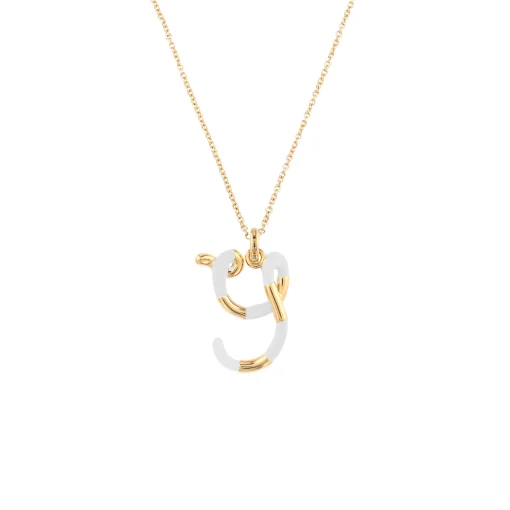 White Enamel Half-Half Initial Pendant Necklace