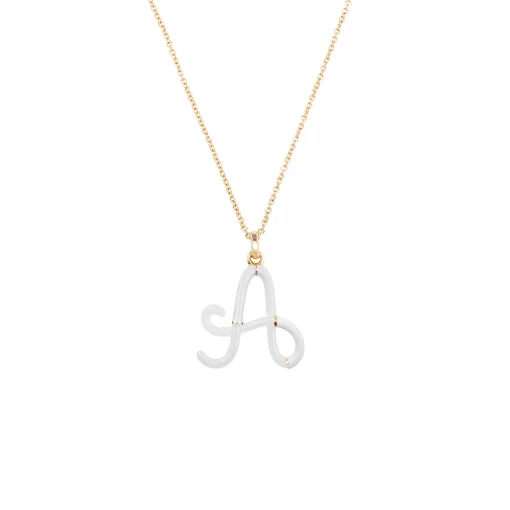 White Enamel Half-Half Initial Pendant Necklace