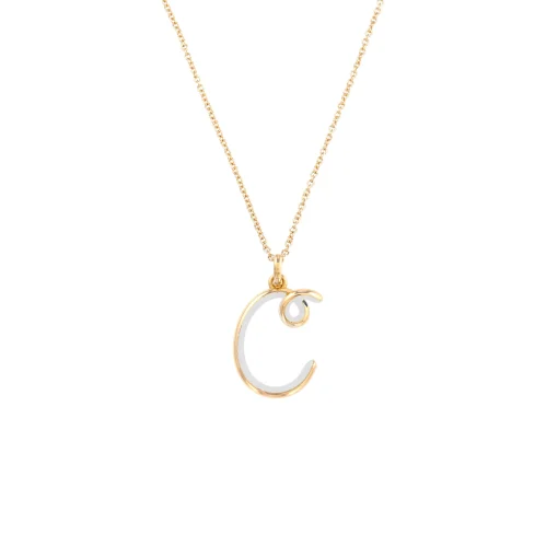 White Enamel Half-Half Initial Pendant Necklace