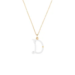 White Enamel Half-Half Initial Pendant Necklace