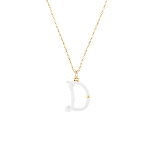 White Enamel Half-Half Initial Pendant Necklace